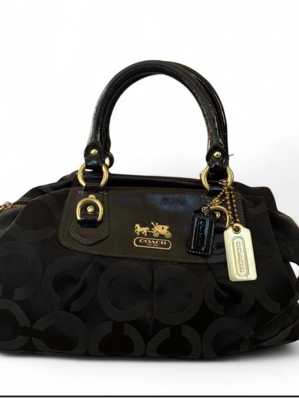 Coach Black Signature Satchel with Gold Accents